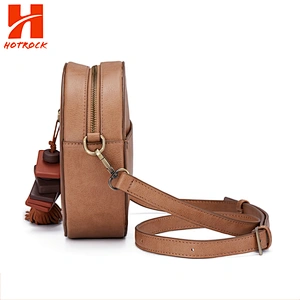 Classical Women Round Tassel Bag Detachable Pu Leather Strap Crossbody Bags