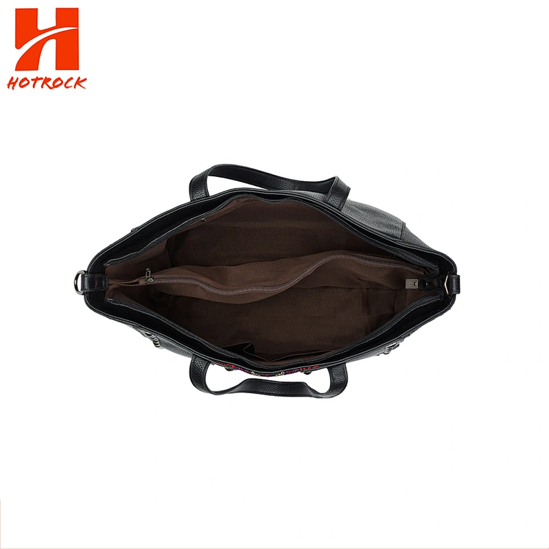 Black Pu Leather Tote Bags China supplier Wholesale Embroidery Rivet women Totes