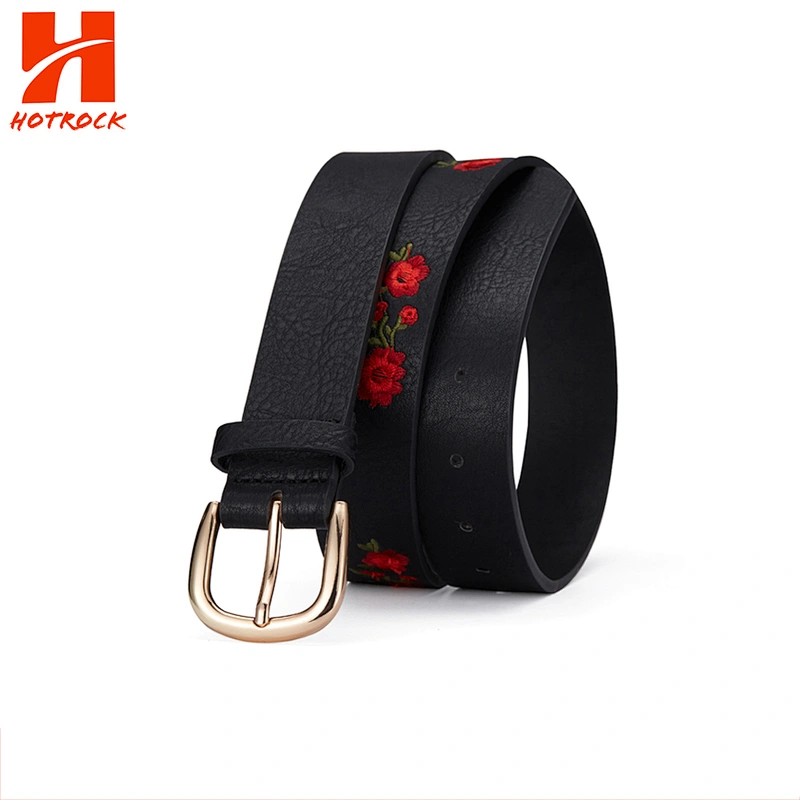 OEM Black PU Leather Floral Embroidered Multi Spaced Ladies Bags Set