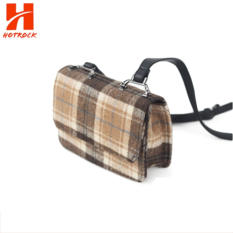 Cotton fabric Custom Wool Ladies bag lattice pattern Shoulder Bags