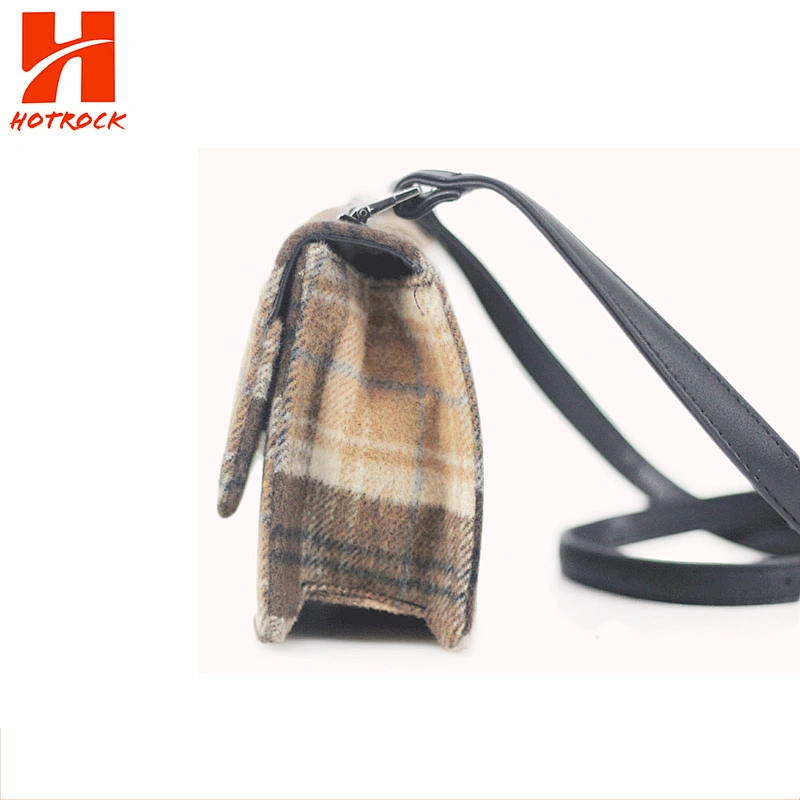 Cotton fabric Custom Wool Ladies bag lattice pattern Shoulder Bags