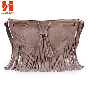 Hotrock Factory Women Fringe Handbags Popular Faux Leather Tassel Bucket bags