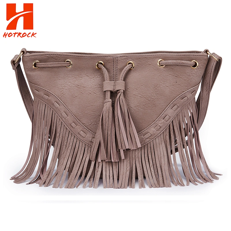 Hotrock Factory Women Fringe Handbags Popular Faux Leather Tassel Bucket bags