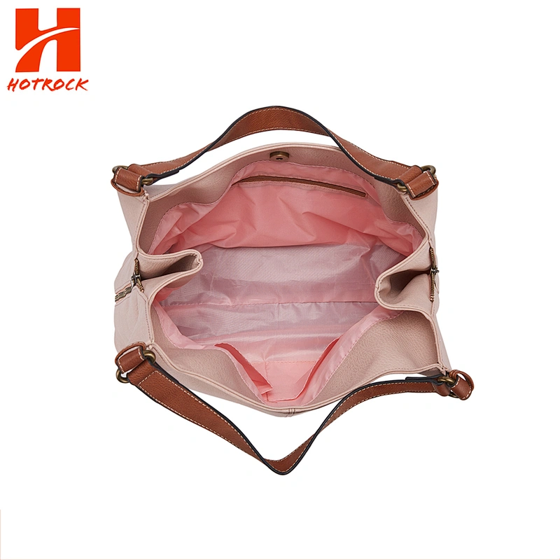 Simple design women handbags faux leather bags with zipper gusset