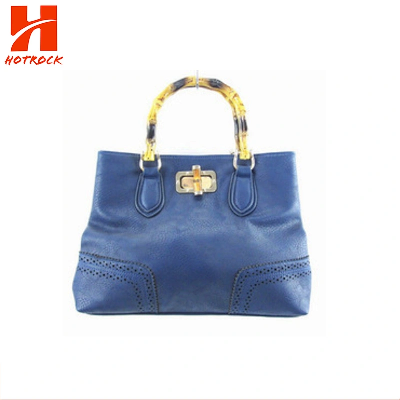 Vogue Bamboo Handle Women PU leather Tote bags