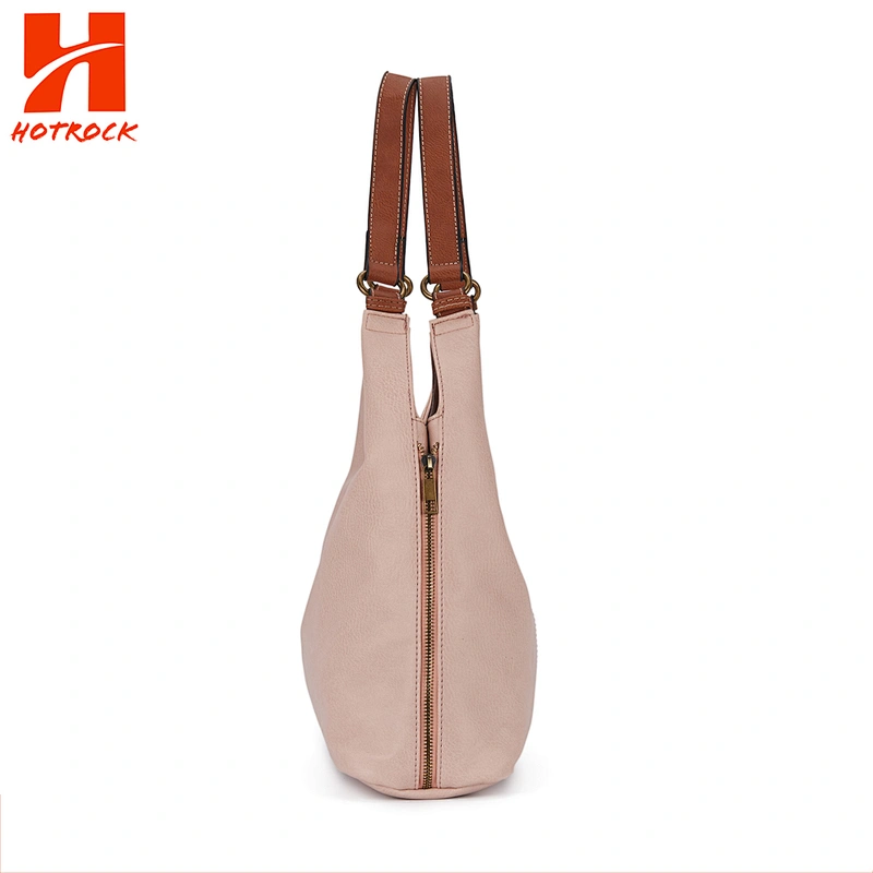 Simple design women handbags faux leather bags with zipper gusset