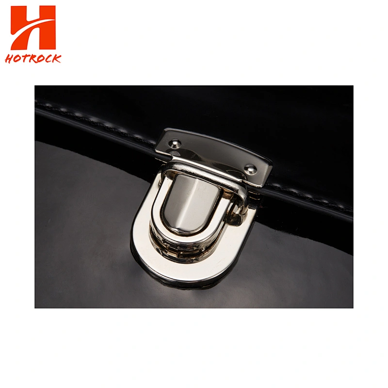Metal Top Handle Small Patent Pu Leather Satchel Handbags Black Shoulder Bags