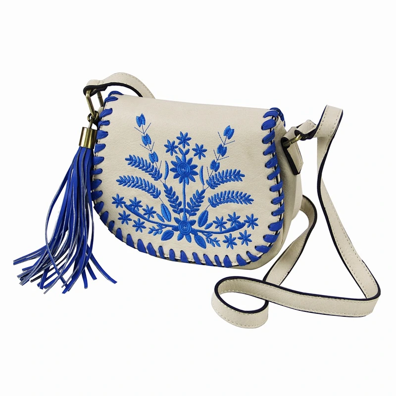 White PU Leather Backpack and Crossbody Bags Embroidery Women Bag Set