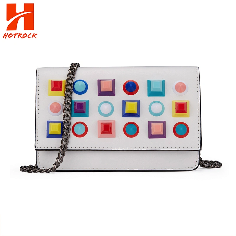 Fashion Women White Pu Bag Colorful Candy Rivet Leather Crossbody Bags