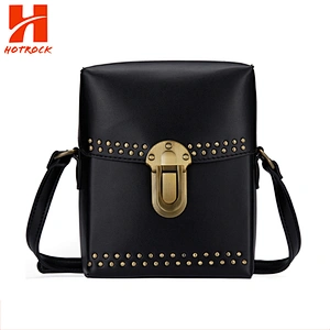 Black Faux Leather Women Bags Single Shoulder Bags with Rivet