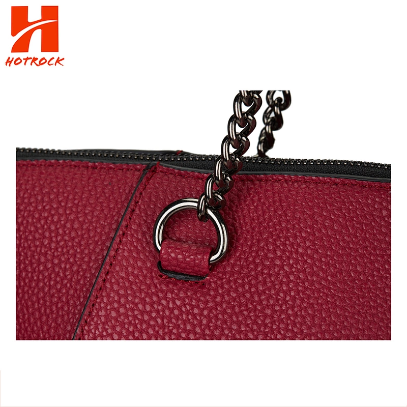 China Best Supplier Women Totes New Designer Rose Madder Pu Leather Tote Bags with Chain Strap