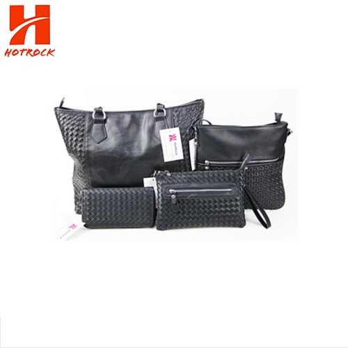 Knit style PU women series Handbags Shoulder Bags 4 in 1 Set with Matching Clutch and Wallet