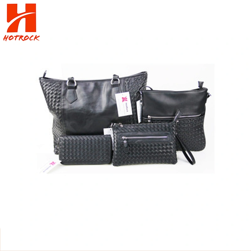 Knit style PU women series Handbags Shoulder Bags 4 in 1 Set with Matching Clutch and Wallet