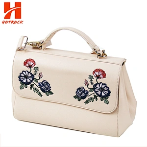 3pcs Embroidered Pink Pu Leather Women bag Set