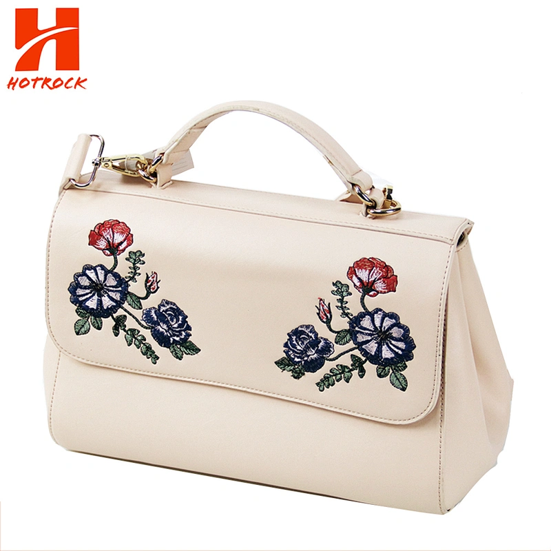 3pcs Embroidered Pink Pu Leather Women bag Set