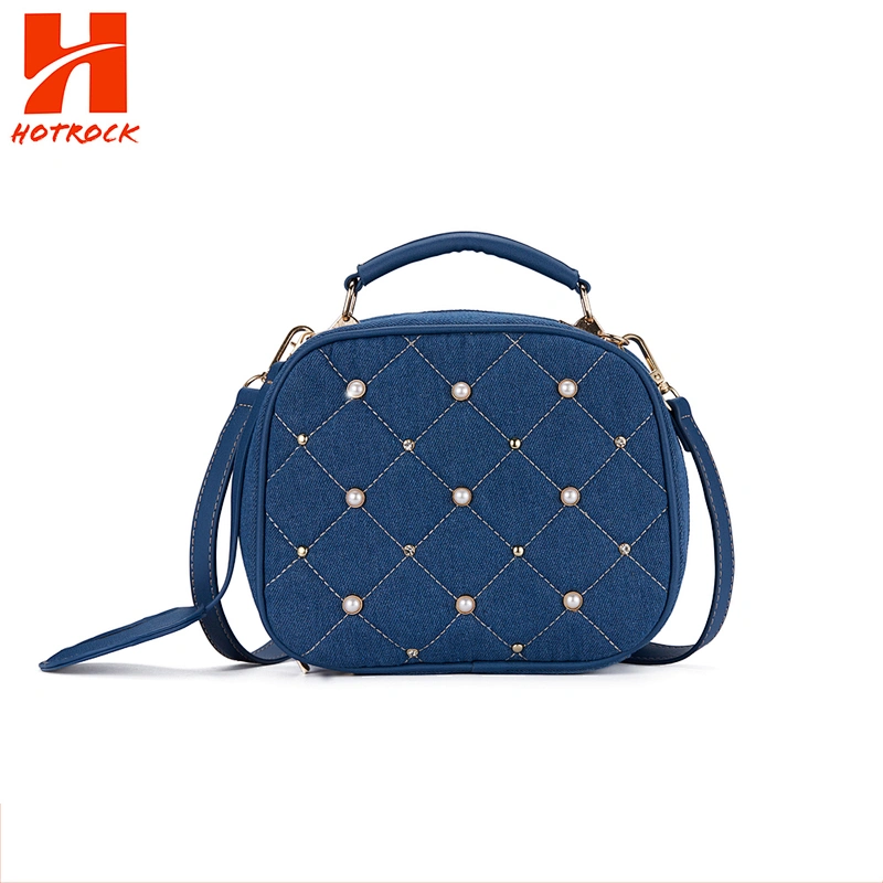 Online Fashion Deep Blue Shoulder bag Denim women Bags with Pearl