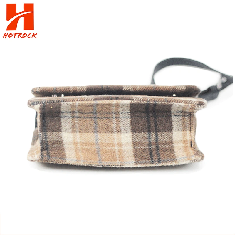 Cotton fabric Custom Wool Ladies bag lattice pattern Shoulder Bags