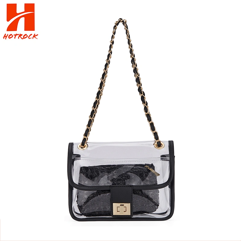 Oem custom latest design transparent pvc plastic fashion lady shoulder bag