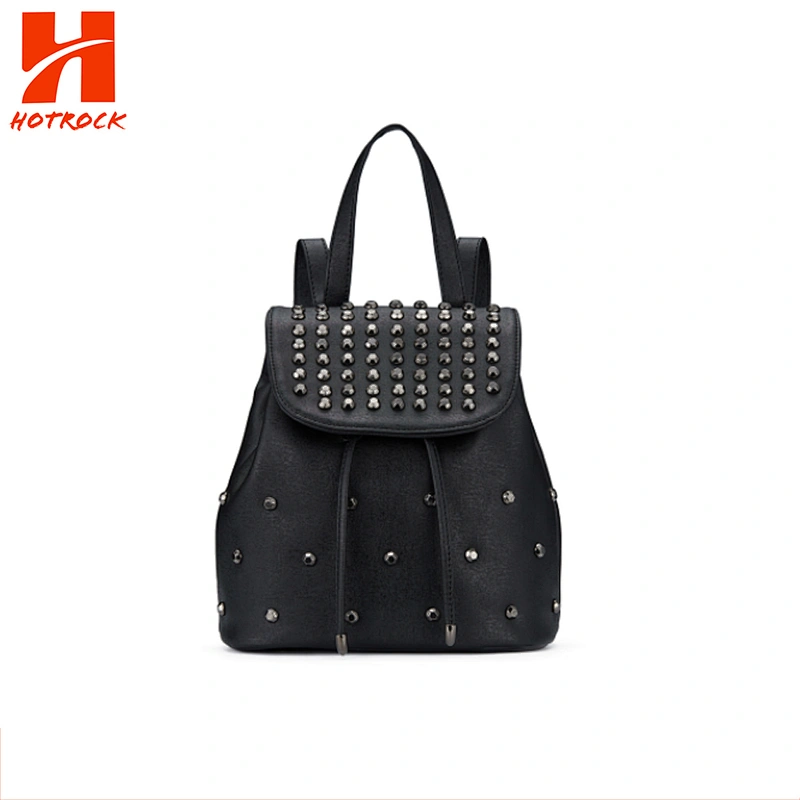 Pu Leather Rivets Drawstring Bag Women Backpack With Cover