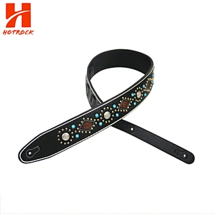 Custom Black Leather Bass Electric Guitar Strap Made In China