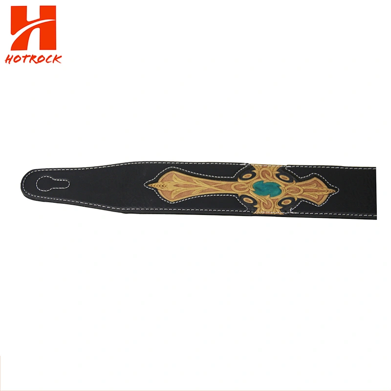 Factory price adjustable Guitar accessories  with cool pattern Leather Guitar Strap
