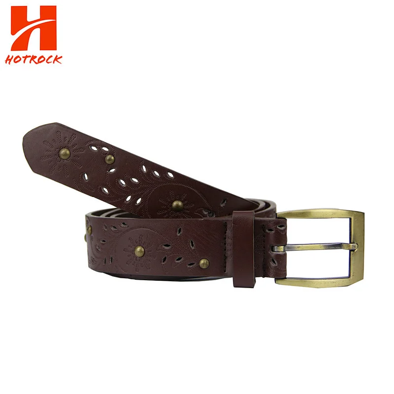 Fashion Women Studded Belt Wholesale Hollow Laser Rivet PU Leather Belts