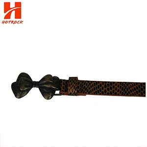 High quality women Belt stone pattern PU leather flower buckle belts