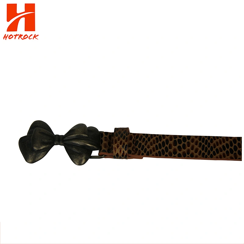 High quality women Belt stone pattern PU leather flower buckle belts