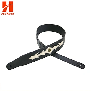 Hot sale emboss pattern with metal flower decoration  PU Leather Guitar Strap