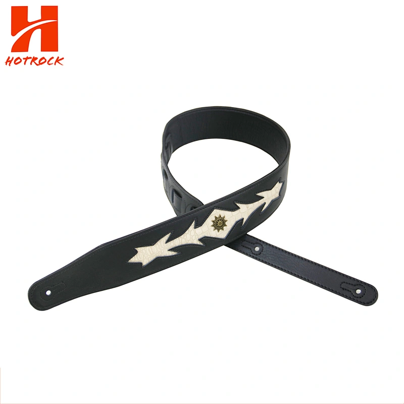 Hot sale emboss pattern with metal flower decoration  PU Leather Guitar Strap