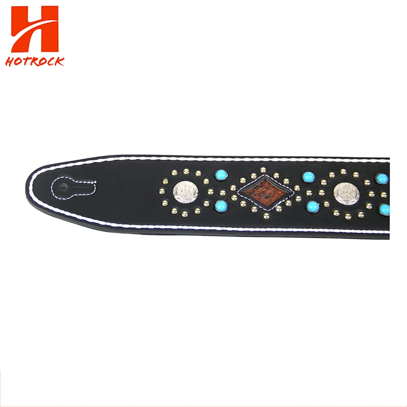 Custom Black Leather Bass Electric Guitar Strap Made In China