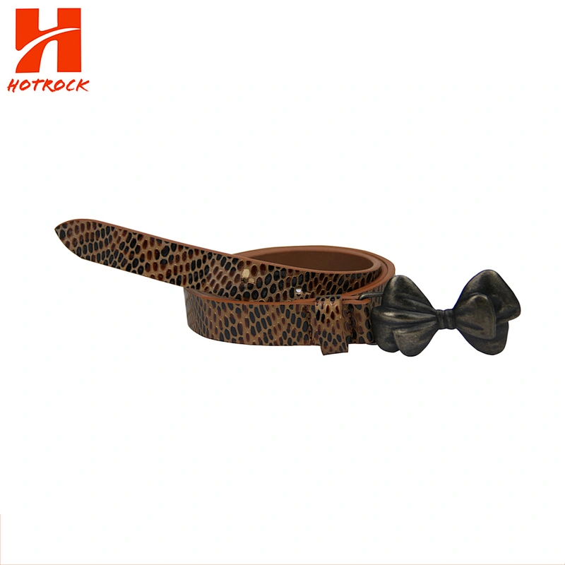 High quality women Belt stone pattern PU leather flower buckle belts