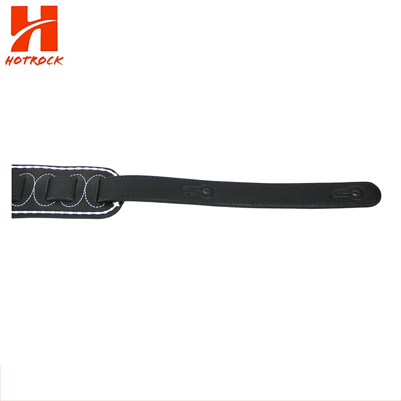Custom Black Leather Bass Electric Guitar Strap Made In China