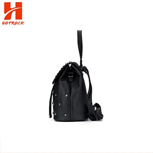 Pu Leather Rivets Drawstring Bag Women Backpack With Cover