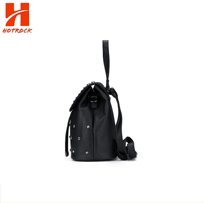 Pu Leather Rivets Drawstring Bag Women Backpack With Cover