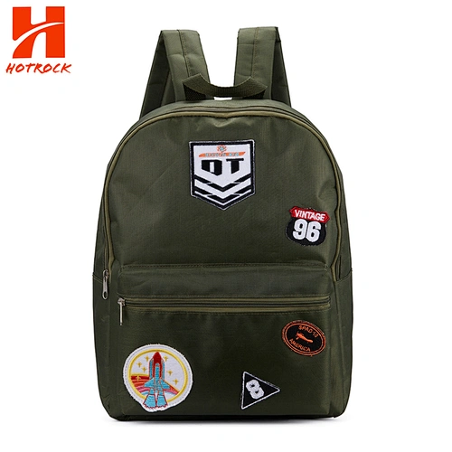 Army Green Multi Compartment Children Bags Rocket Patch School Backpacks