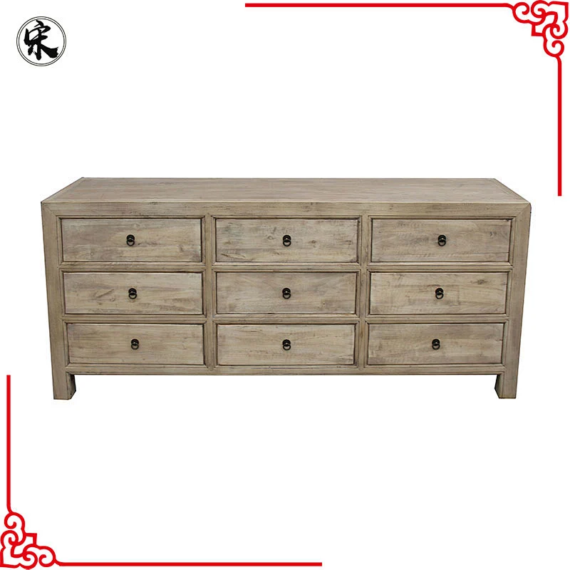 antique Chinese natural recycled wooden cabinet with multi drawers