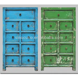 Antique oriental solid wood antique furniture painted file cabinet