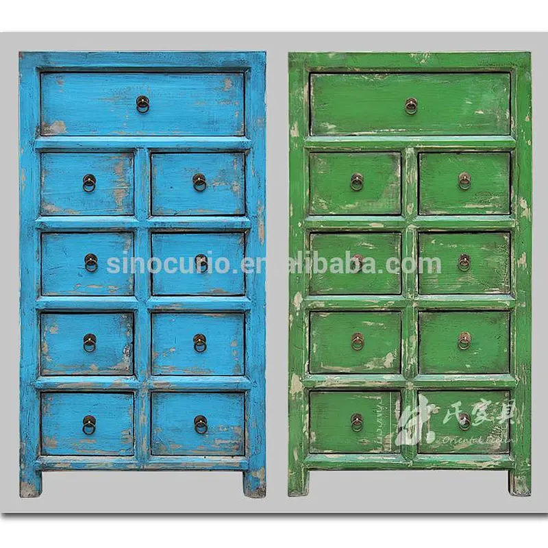 Antique oriental solid wood antique furniture painted file cabinet