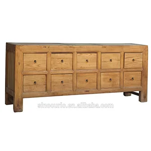 Chinese Antique Recycle Wood Ten Drawer Natural Cabinet