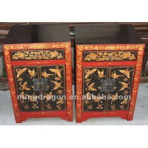 Chinese antique furniture Beijing red & black pine wood Bedside Cabinet