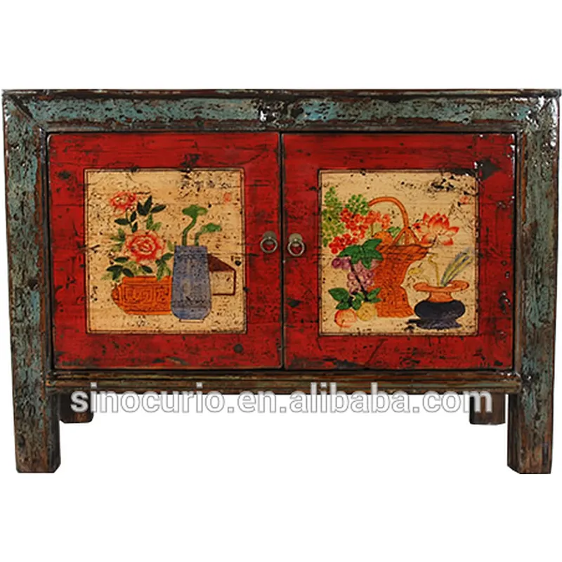 Traditional chinese furniture vintage furniture china antique painting furniture distress lacquered cabinet