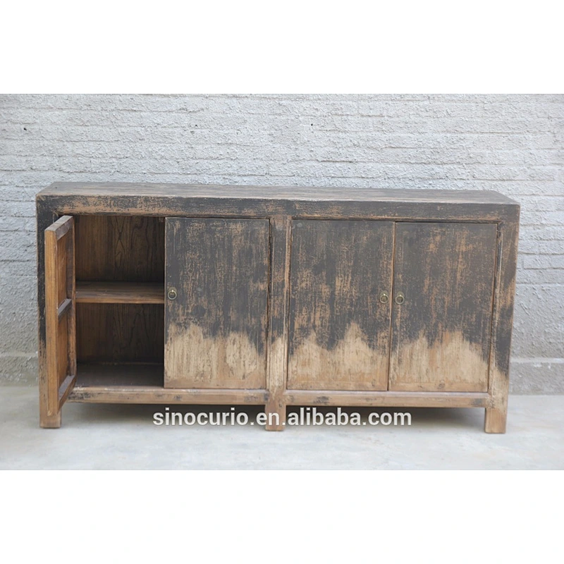 Chinese Antique Reclaimed Salvaged Wood Buffet With 4 Doors