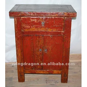 Chinese antique furniture pine red color one drawer two door cabinet