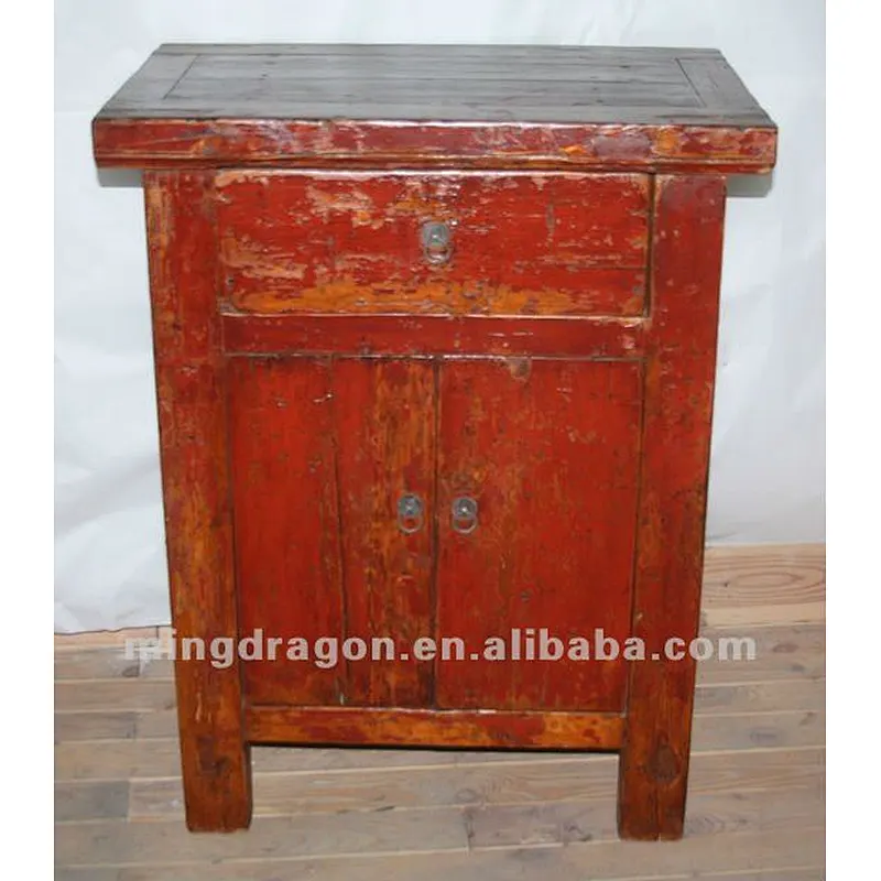 Chinese antique furniture pine red color one drawer two door cabinet
