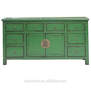 Chinese style vintage antique distressed living room furniture painted wooden cabinets with drawers