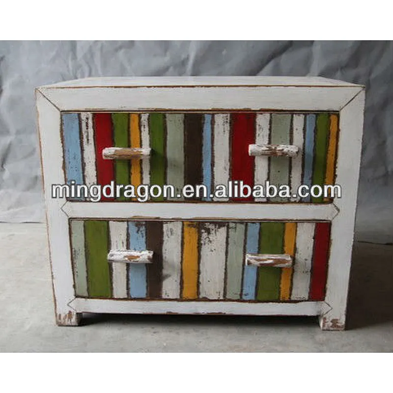 Chinese Antique Colorful Plates Wooden Storage Chest