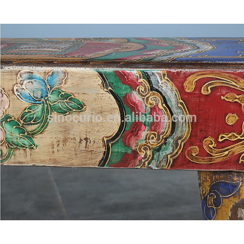 Chinese antique solid wood stool bench hand painting bed end furniture Bench
