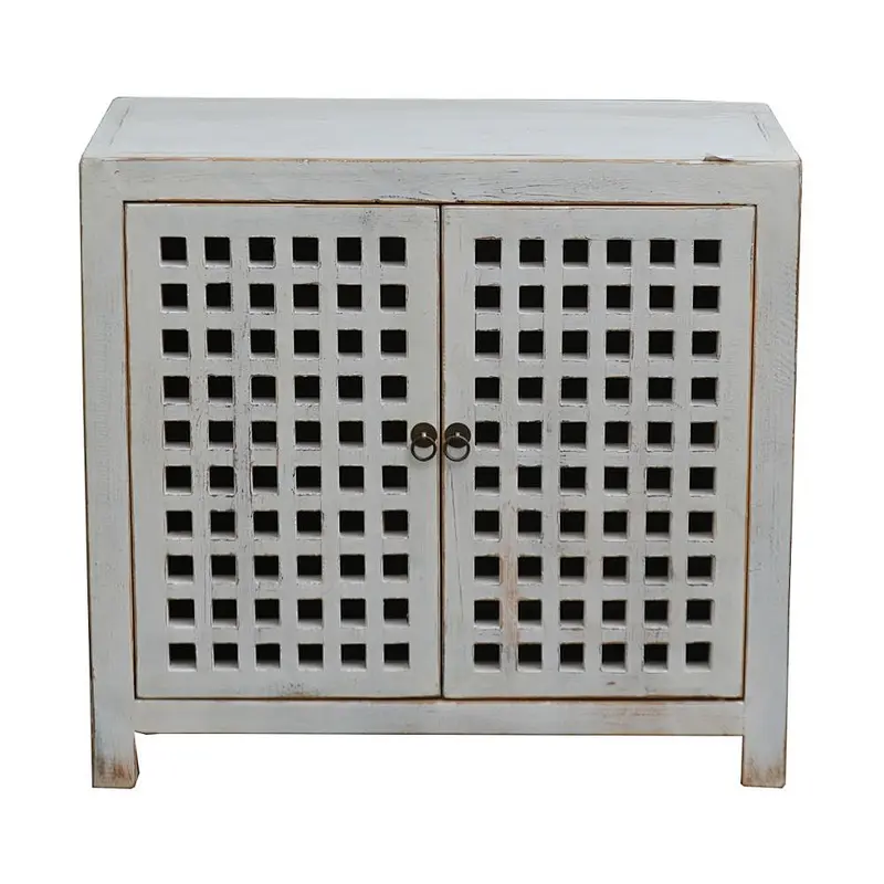 Chinese Distressed Shabby Chic White Vintage Antique Wooden living room Cabinet