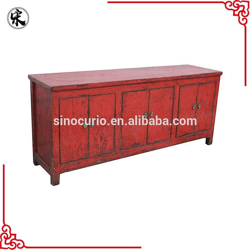 Antique Chinese Reproduction Buffet cabinet red sideboard